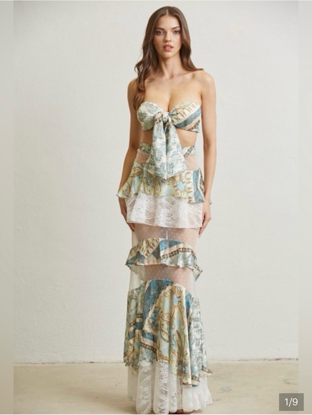 Sheer Tiered Maxi skirt set with Blue-Green Paisley Print